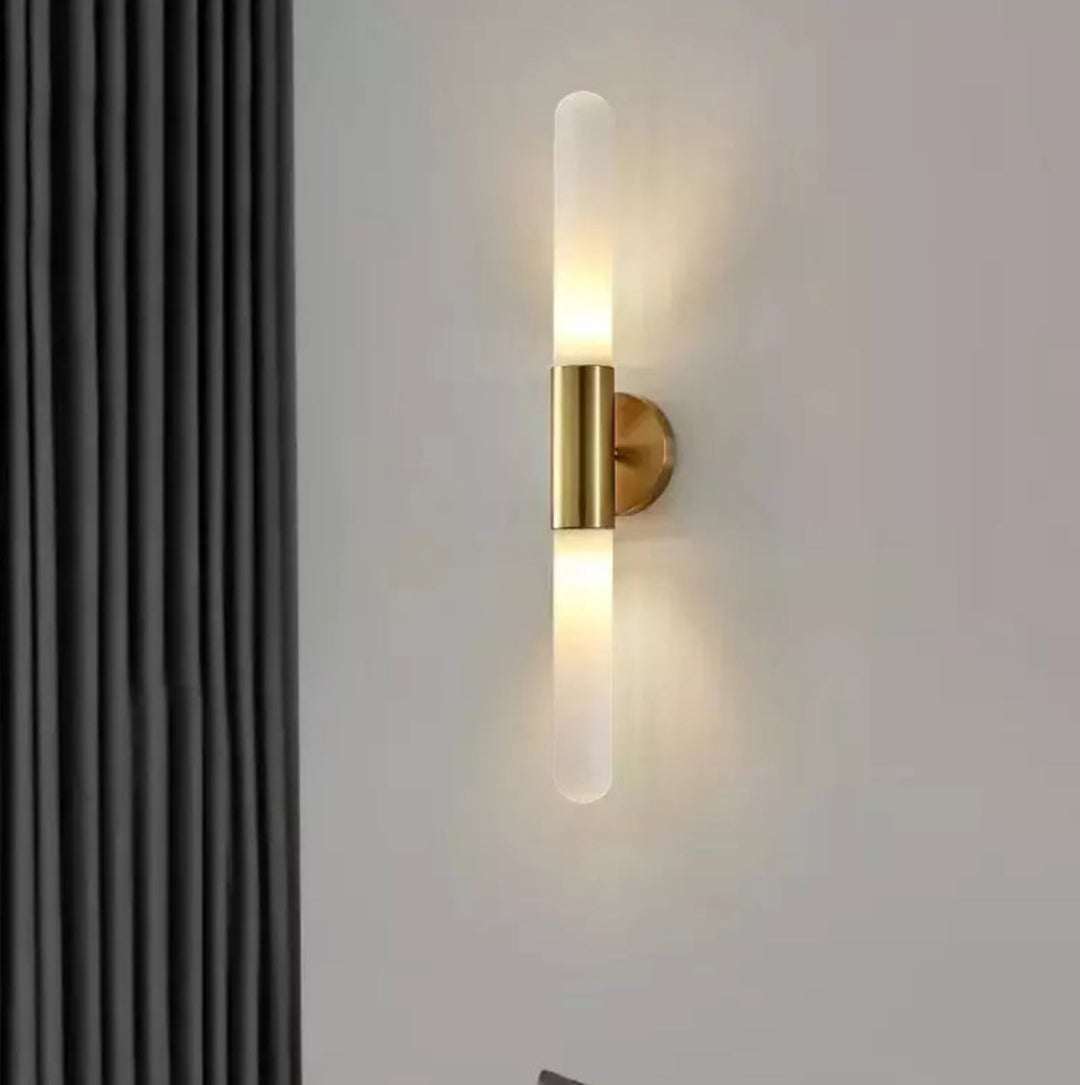 Modern Brass Wall Light with Frosted Tube Design