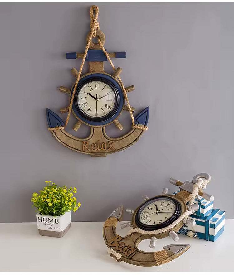 Nautical Anchor Wall Clock – “Relax” Coastal Design