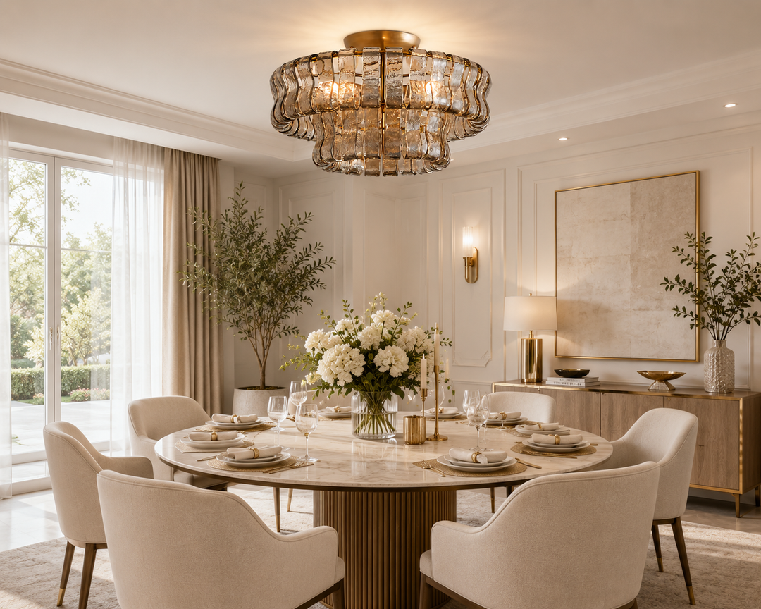 Modern Gold Flush Mount Ceiling Light with Textured Curved Glass Panels