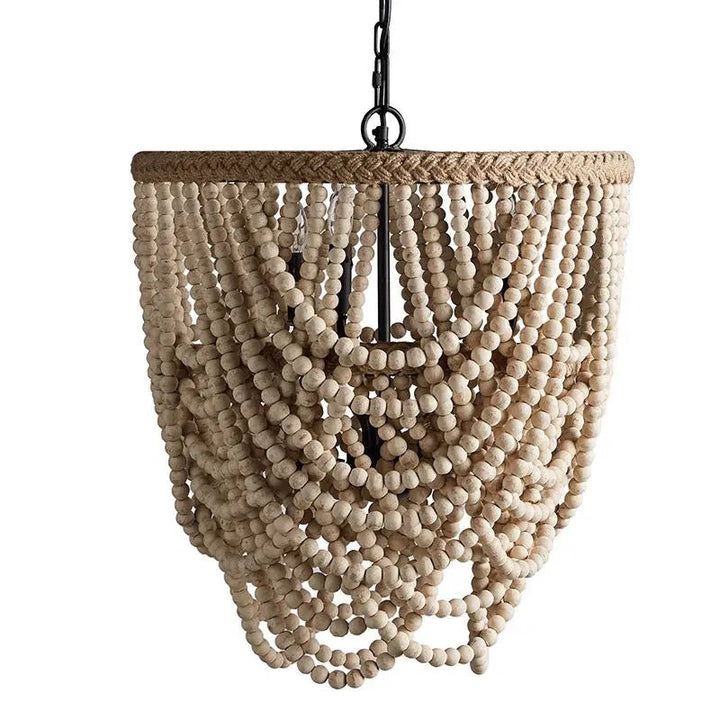 Rustic Beaded Chandelier with Natural Wood Finish