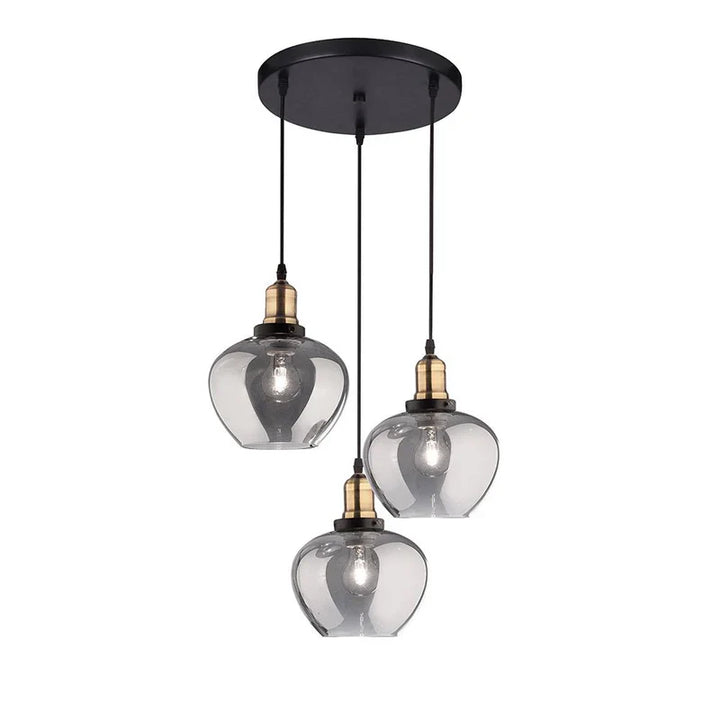 Modern Three-Light Pendant with Smoky Glass Shades