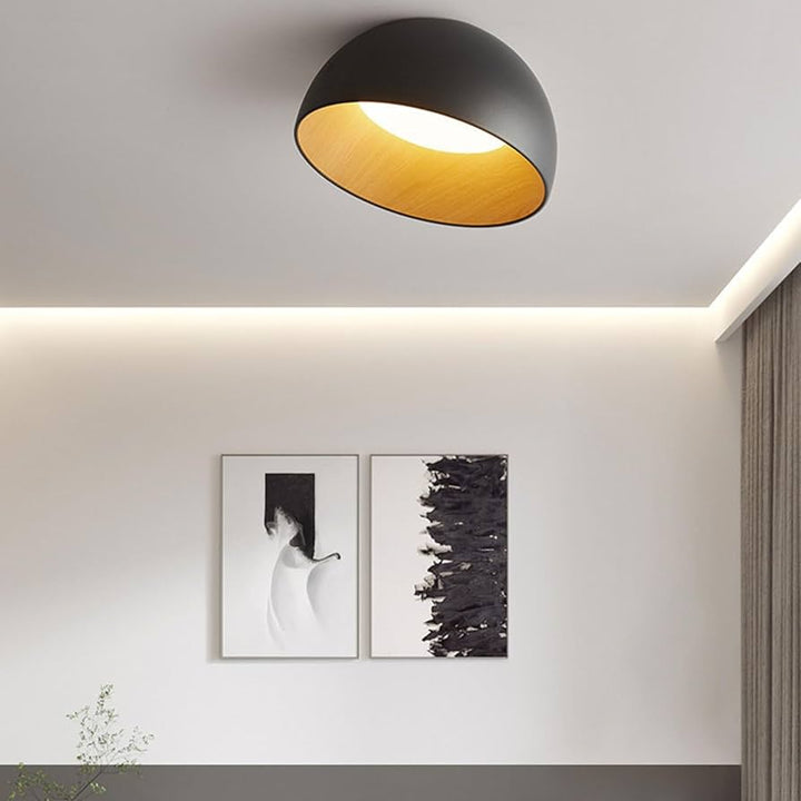 Modern White Ceiling Light with Wood Interior
