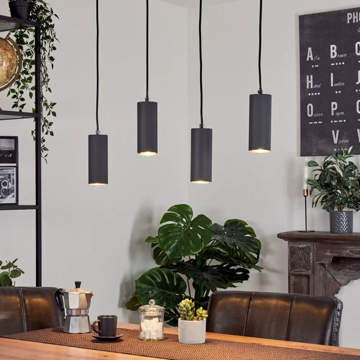 Modern Cylinder Pendant Light Set with Wooden Mount