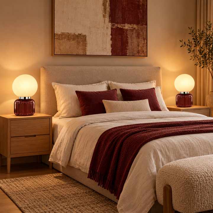 Burgundy Ribbed Glass Globe Table Lamp