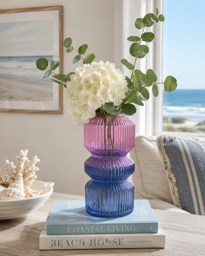 Ombre Ribbed Glass Vase