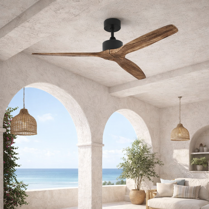 Modern Ceiling Fan with Solid Wood Blades, 52-inch