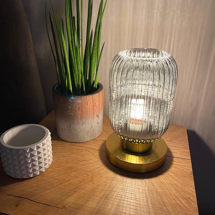 Modern Glass Table Lamp with Brass Base