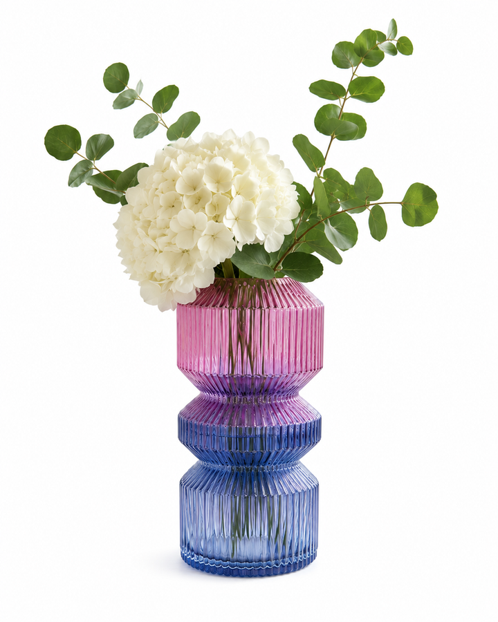 Ombre Ribbed Glass Vase