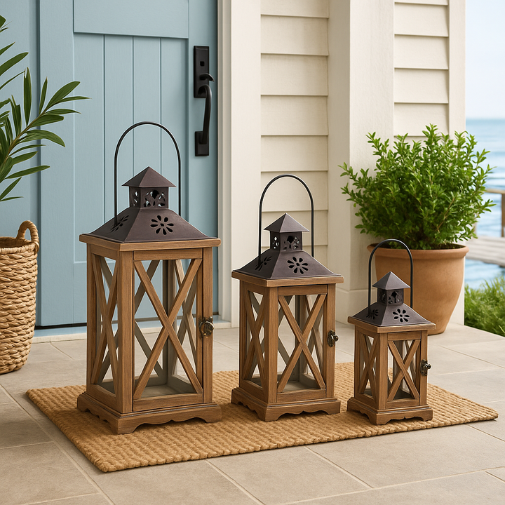 Rustic Wooden Lantern Set of 2