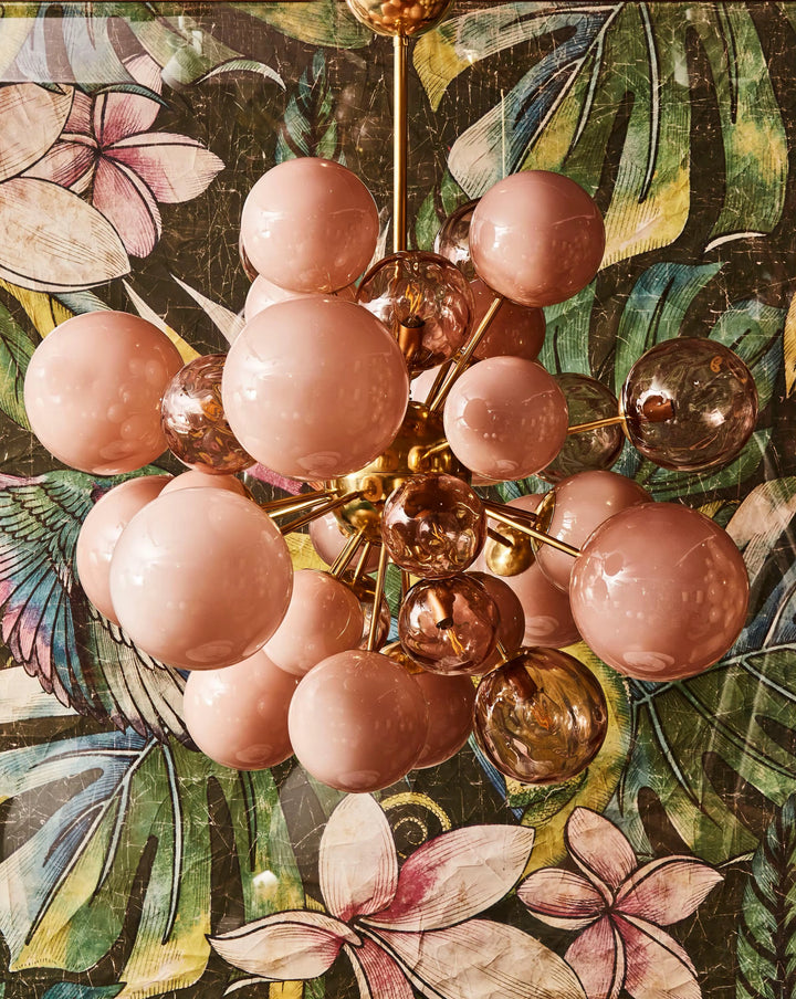 Pink and Amber Sputnik Globe Chandelier