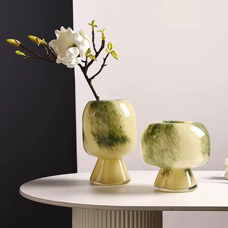 Green Marble Glass Vase Set