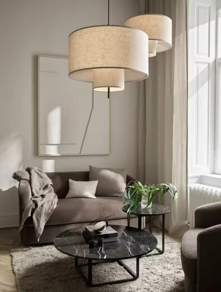 Modern Floor Lamp | Table Lamp | Pendant light Set with Fabric Shades