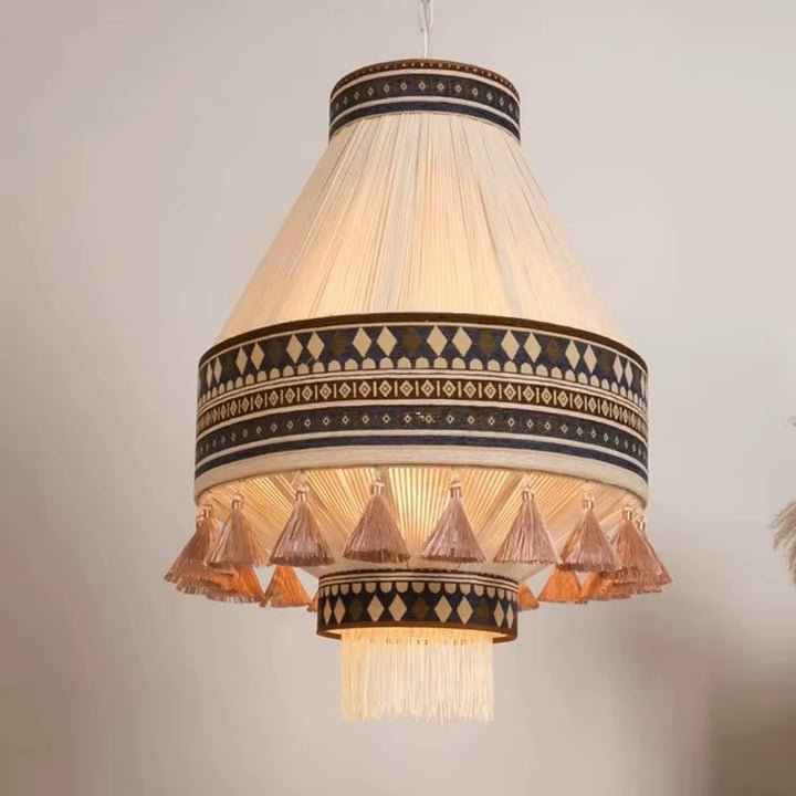 Traditional Tassel Pendant Light with Geometric Trim