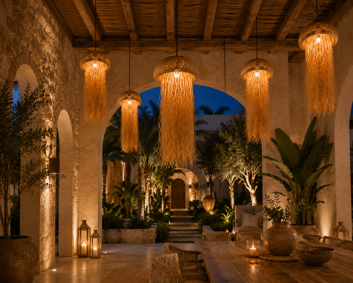 Handwoven Rattan Fringe Pendant Light