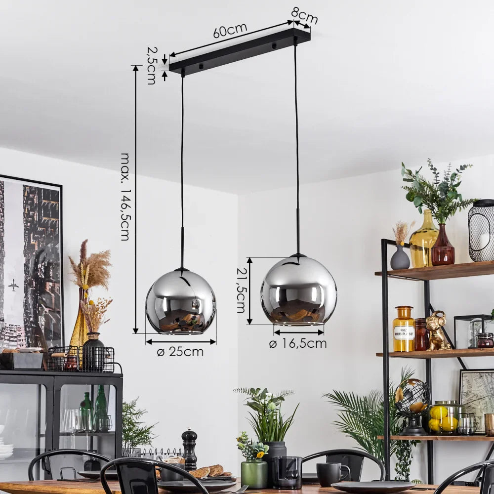 Modern Smoke Glass Globe Pendant Light Duo