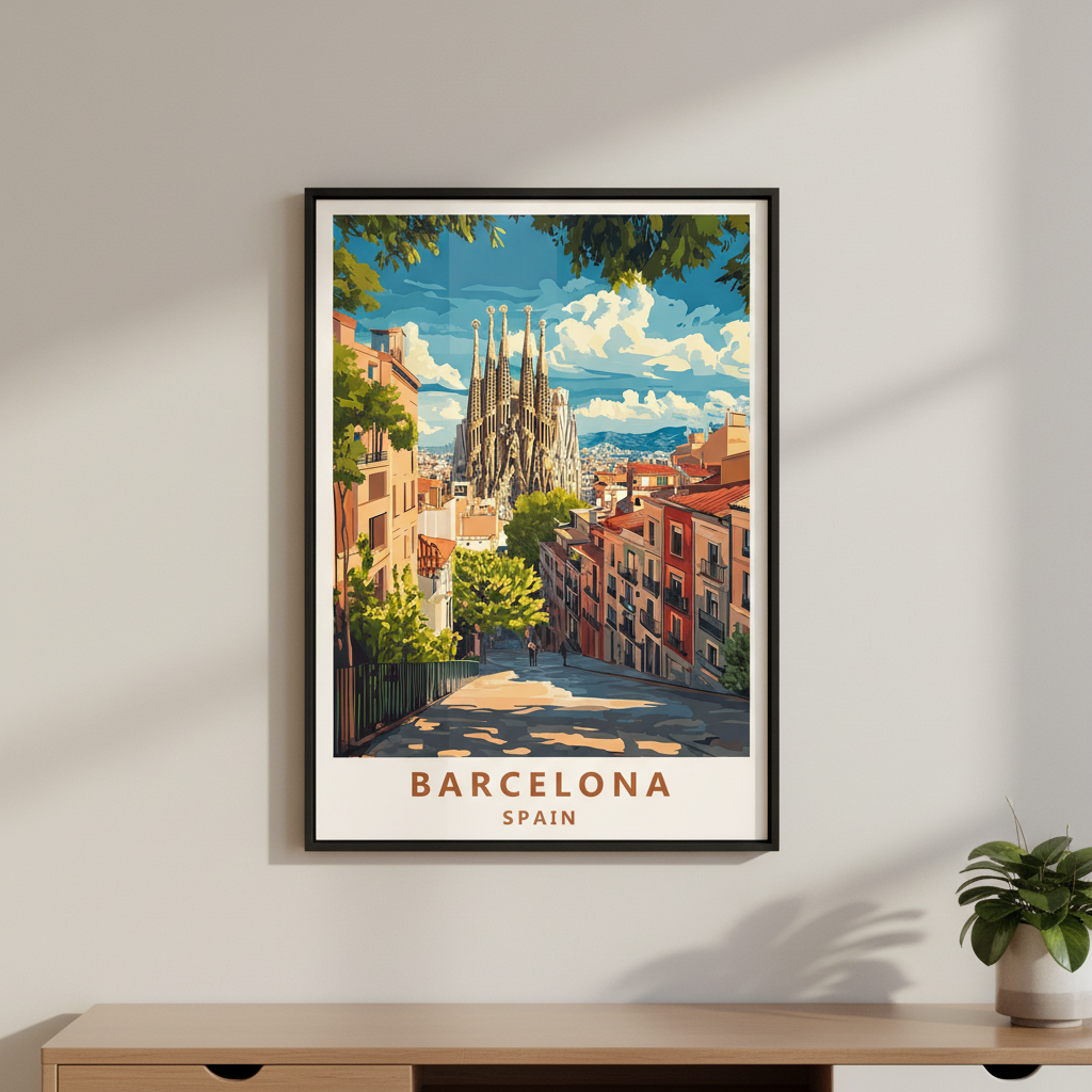 Barcelona Spain Sagrada Familia Vintage Travel Poster Canvas