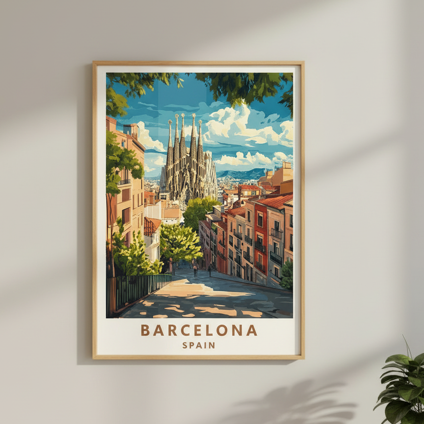 Barcelona Spain Sagrada Familia Vintage Travel Poster Canvas