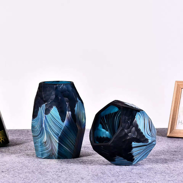 Blue Textured Decorative Vase Set of 2