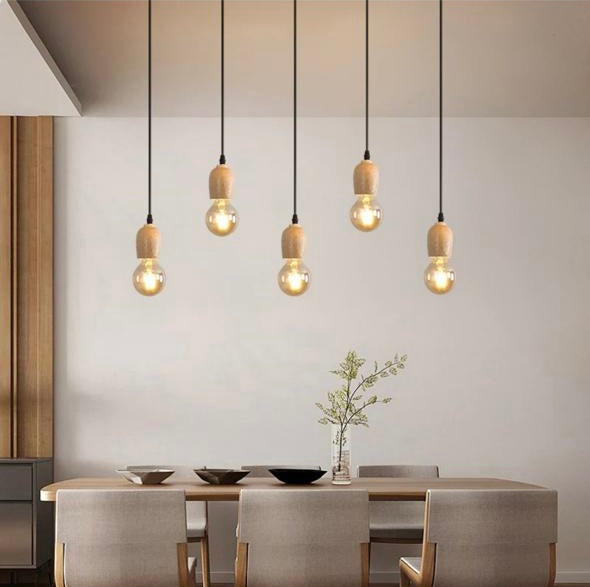 Modern Minimalist Pendant Light with Wooden Accents