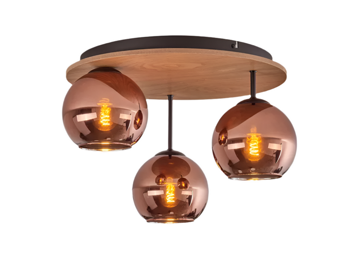 Modern Copper Globe Ceiling Light Trio