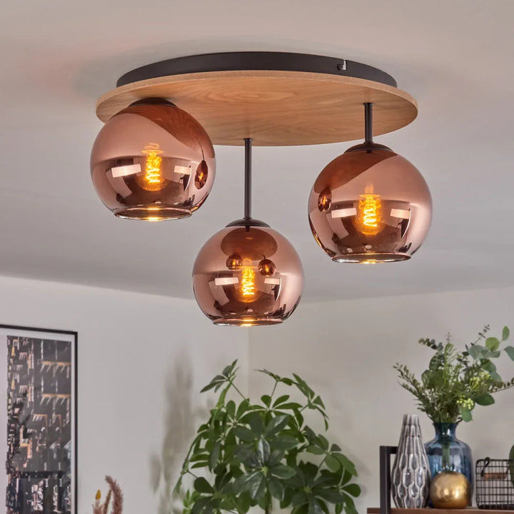 Modern Copper Globe Ceiling Light Trio