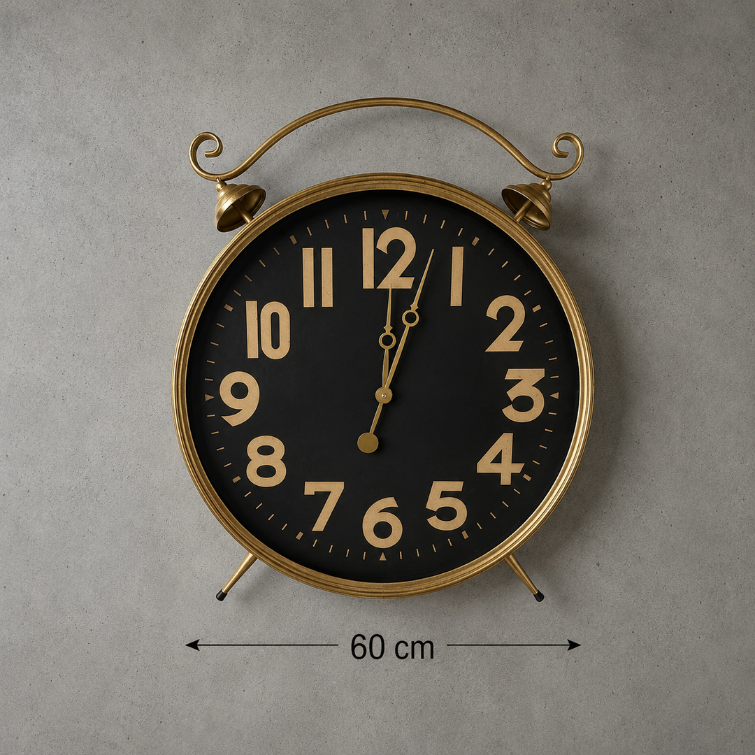 Vintage Industrial Round Wall Clock – Black & Antique Gold Metal