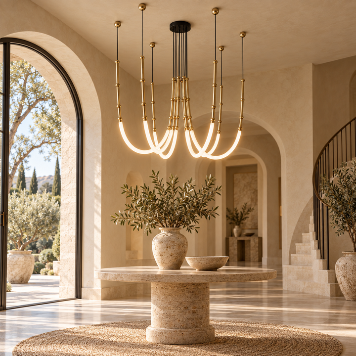 Sculptural Brass Multi-Arm Chandelier