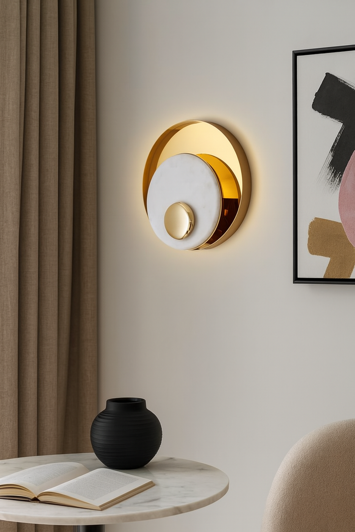 Round Black & Gold Wall Light