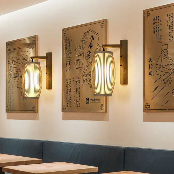 Wall Mounted Light with Bamboo Stripes Shade