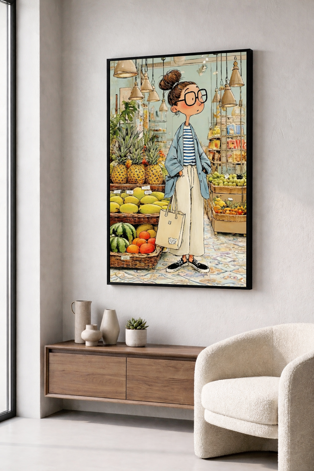 Stylish Market Girl Canvas Art