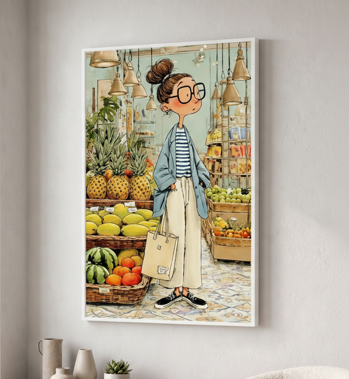 Stylish Market Girl Canvas Art