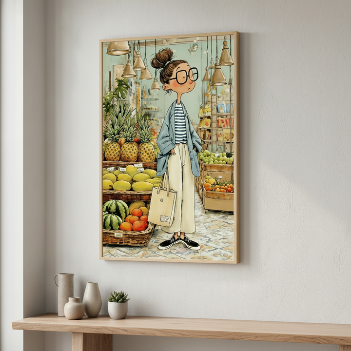 Stylish Market Girl Canvas Art
