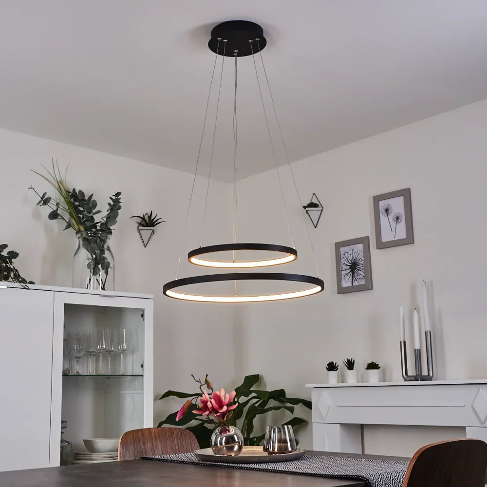 Modern Black LED Ring Chandelier with Dimmable Feature