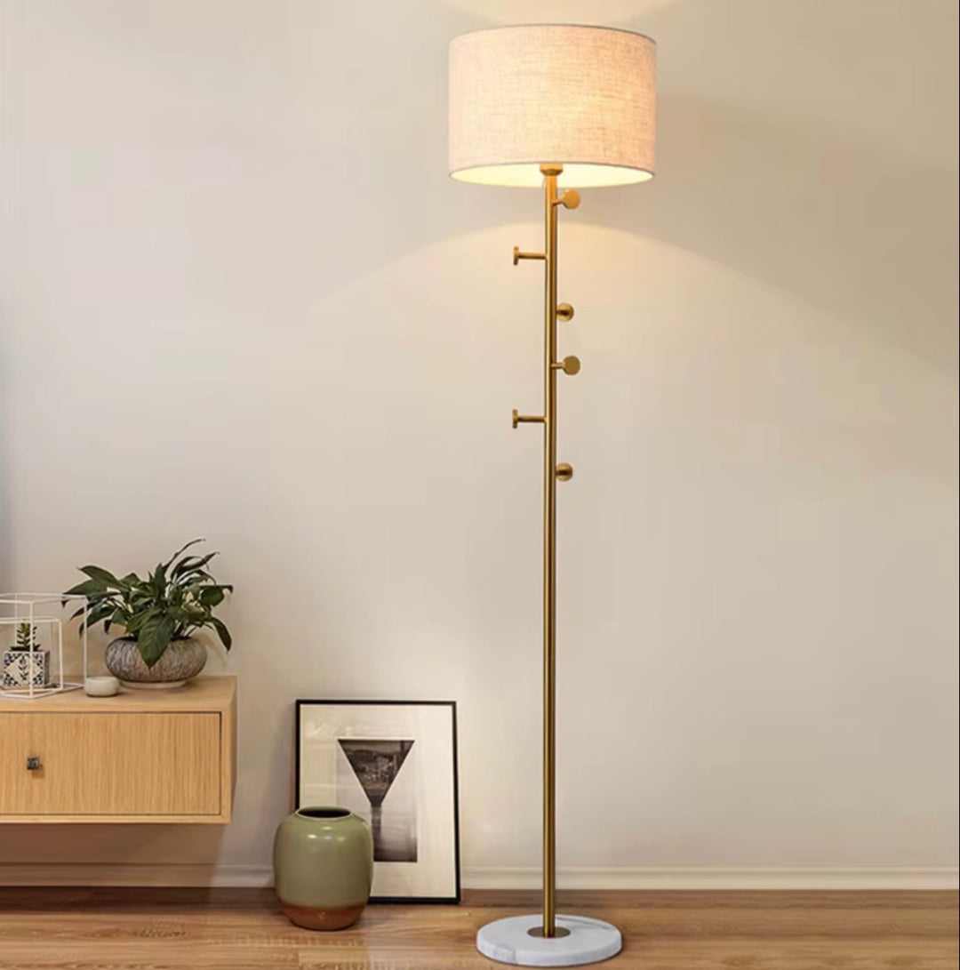 Brass Floor Lamp with Linen Drum Shade