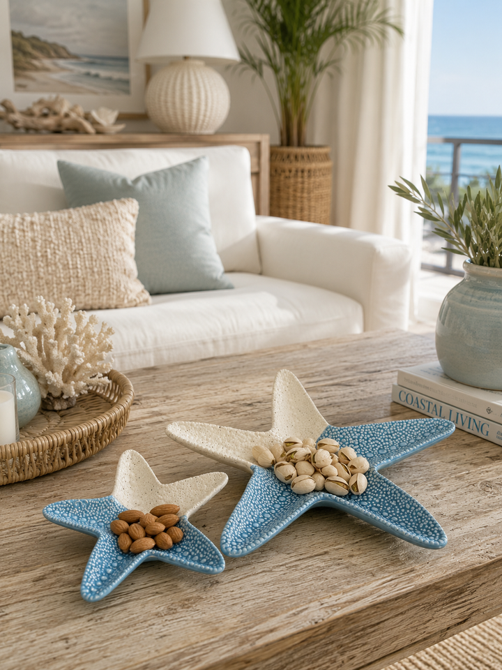Blue Starfish Ceramic Decorative Dish Set of 2