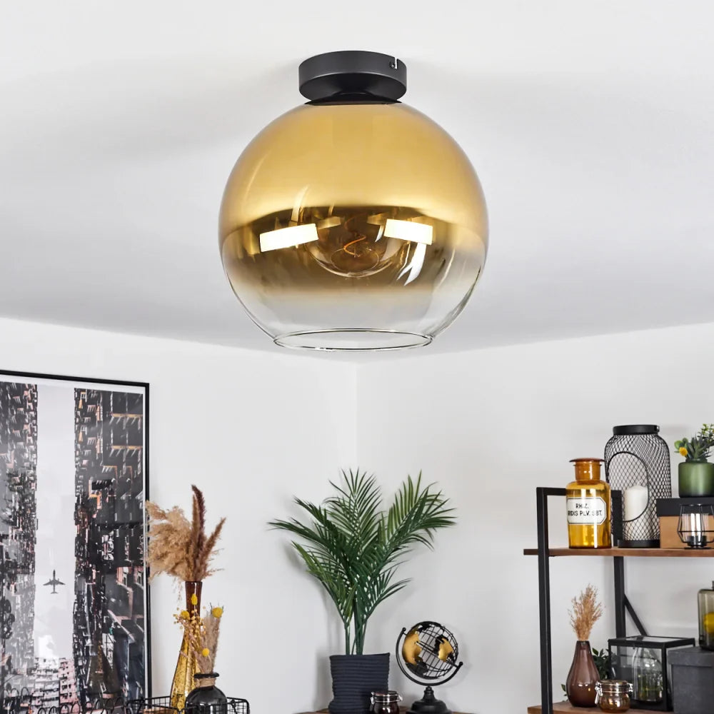 Modern Amber Glass Globe Ceiling Light