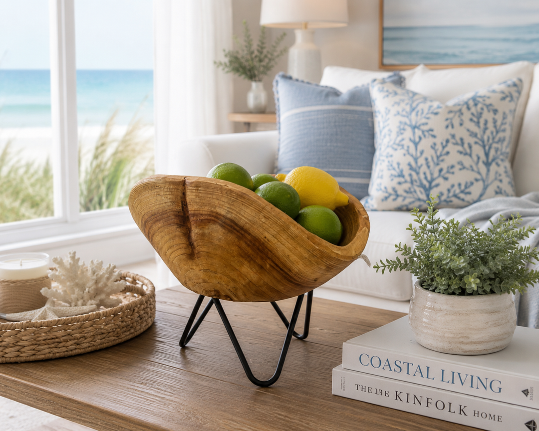Organic Wooden Fruit Bowl with Metal Stand