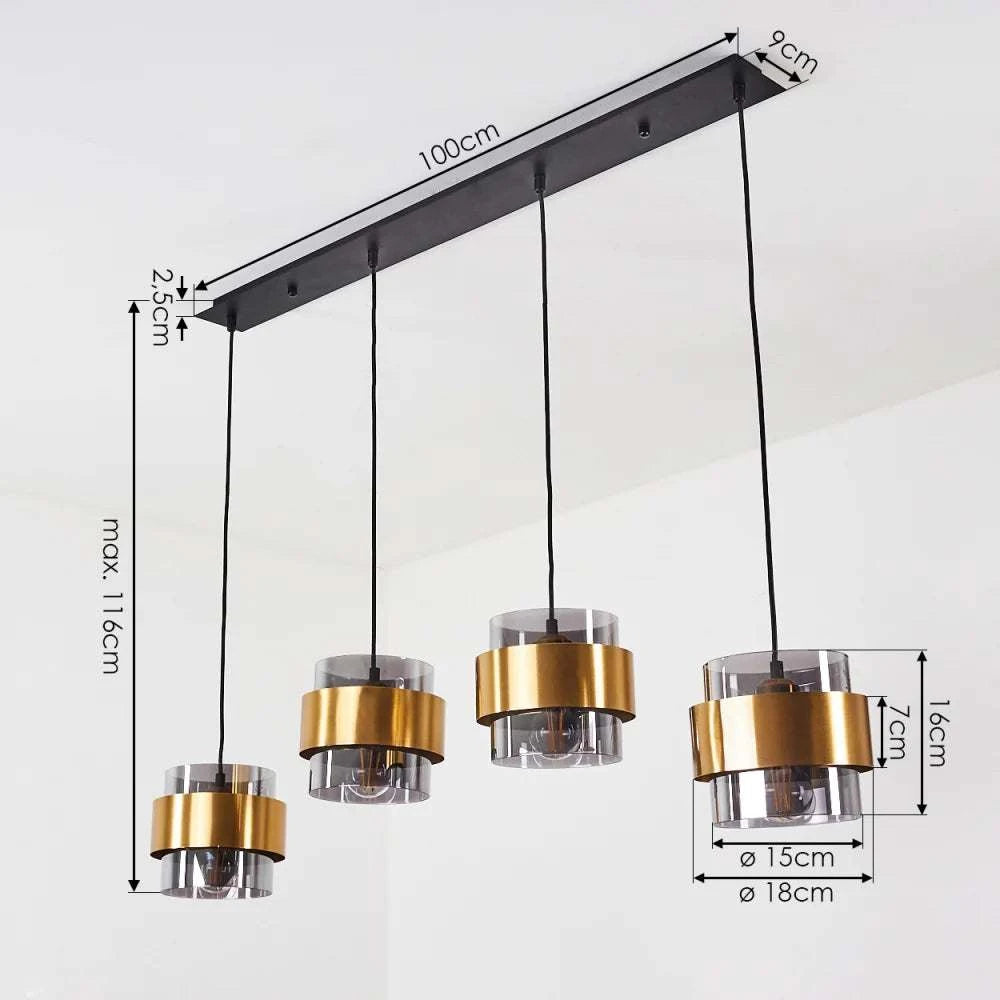 Setthis Elegant Gold and Smoke Glass Cylinder Pendant Light SetThis elegant pe ...