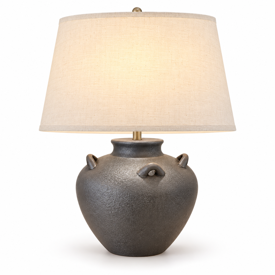 Rustic Charcoal Ceramic Table Lamp with Black Shade