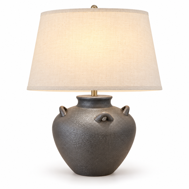 Rustic Charcoal Ceramic Table Lamp with Black Shade