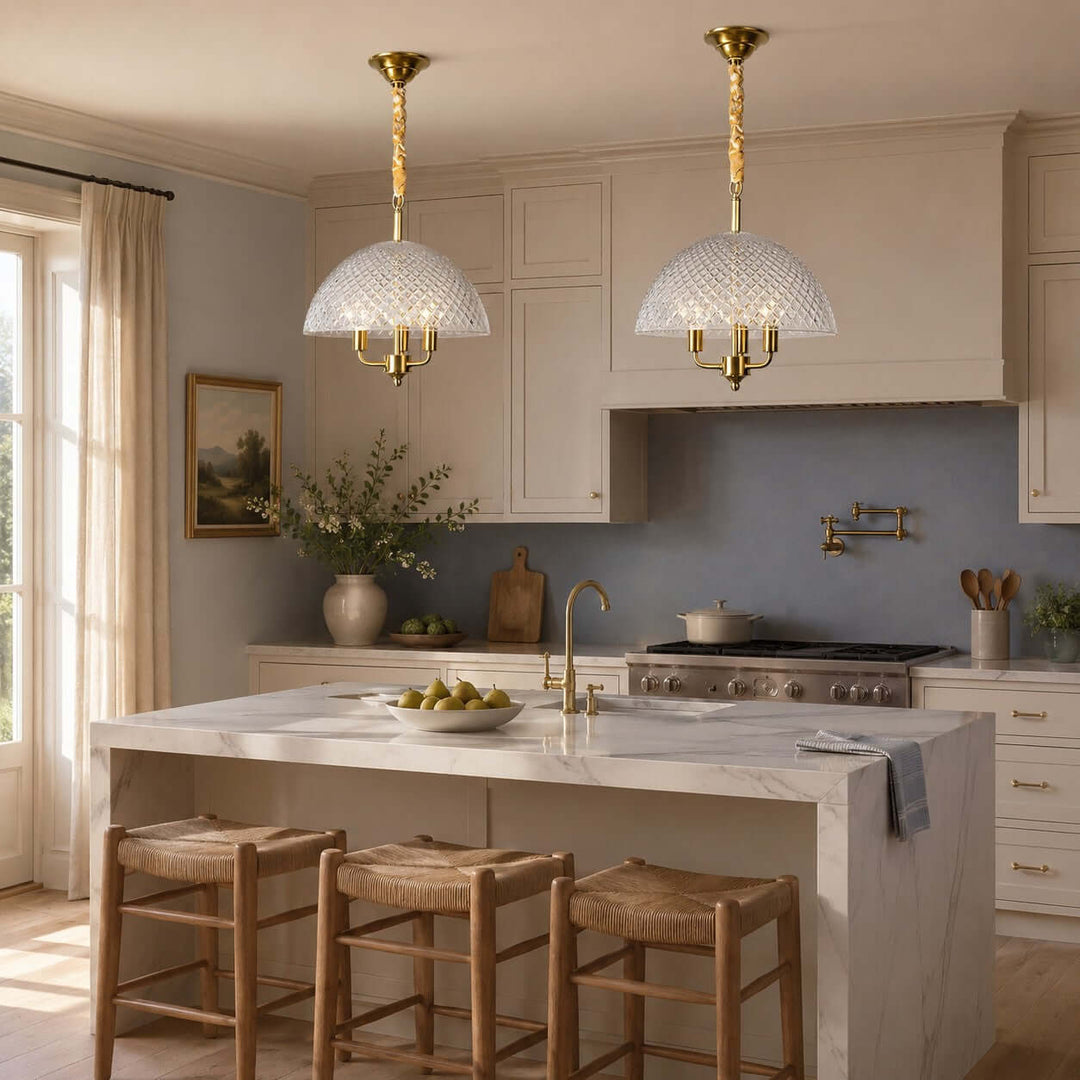 Textured Glass and Brass Pendant Light
