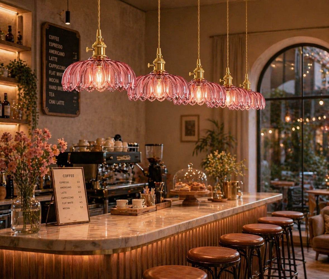 Pink Scalloped Glass Pendant Lamp