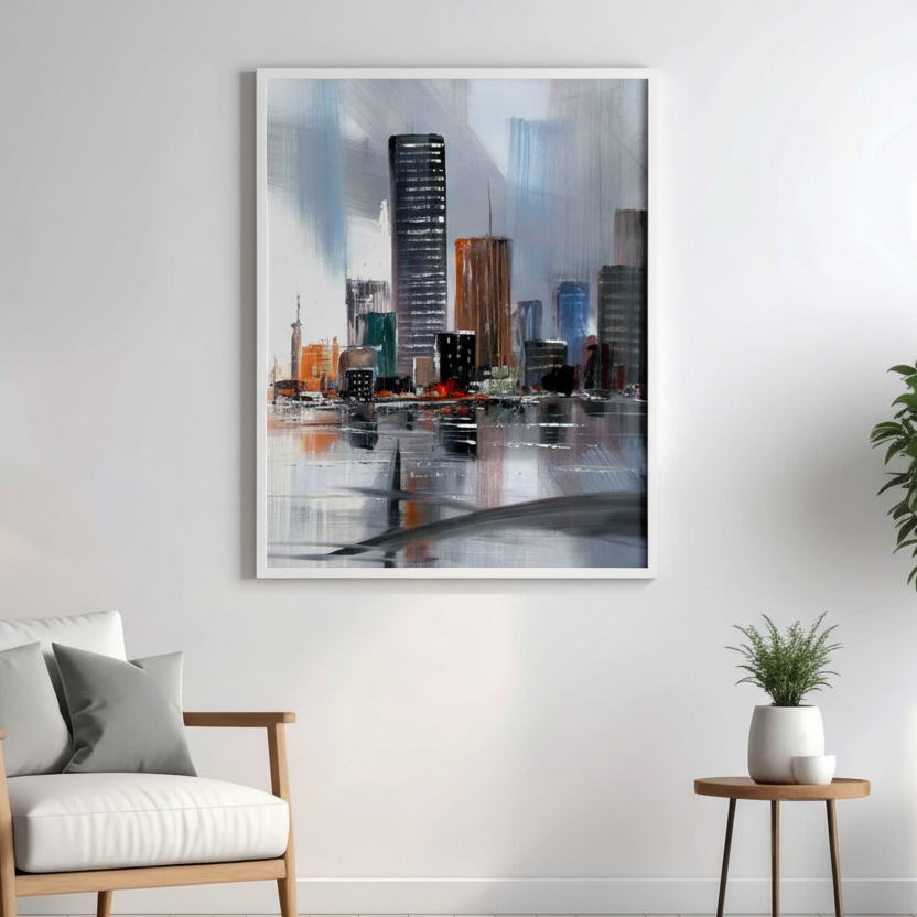 Modern City Skyline Reflection Wall Art