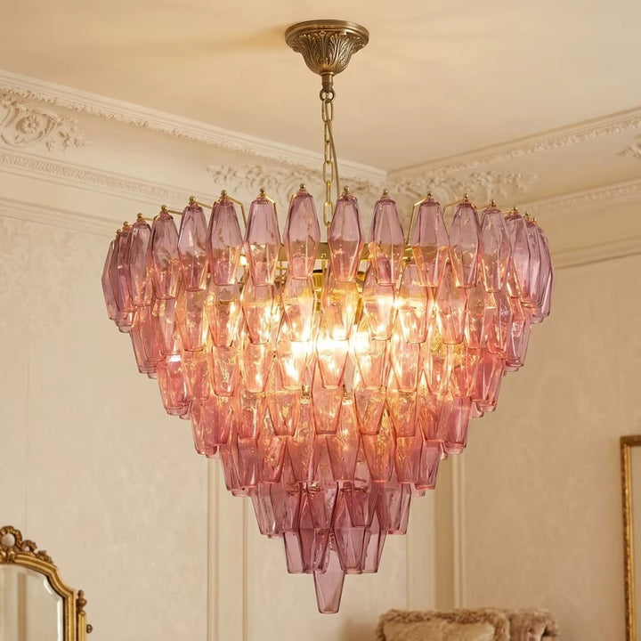 Pink Crystal Chandelier with Gold Finish