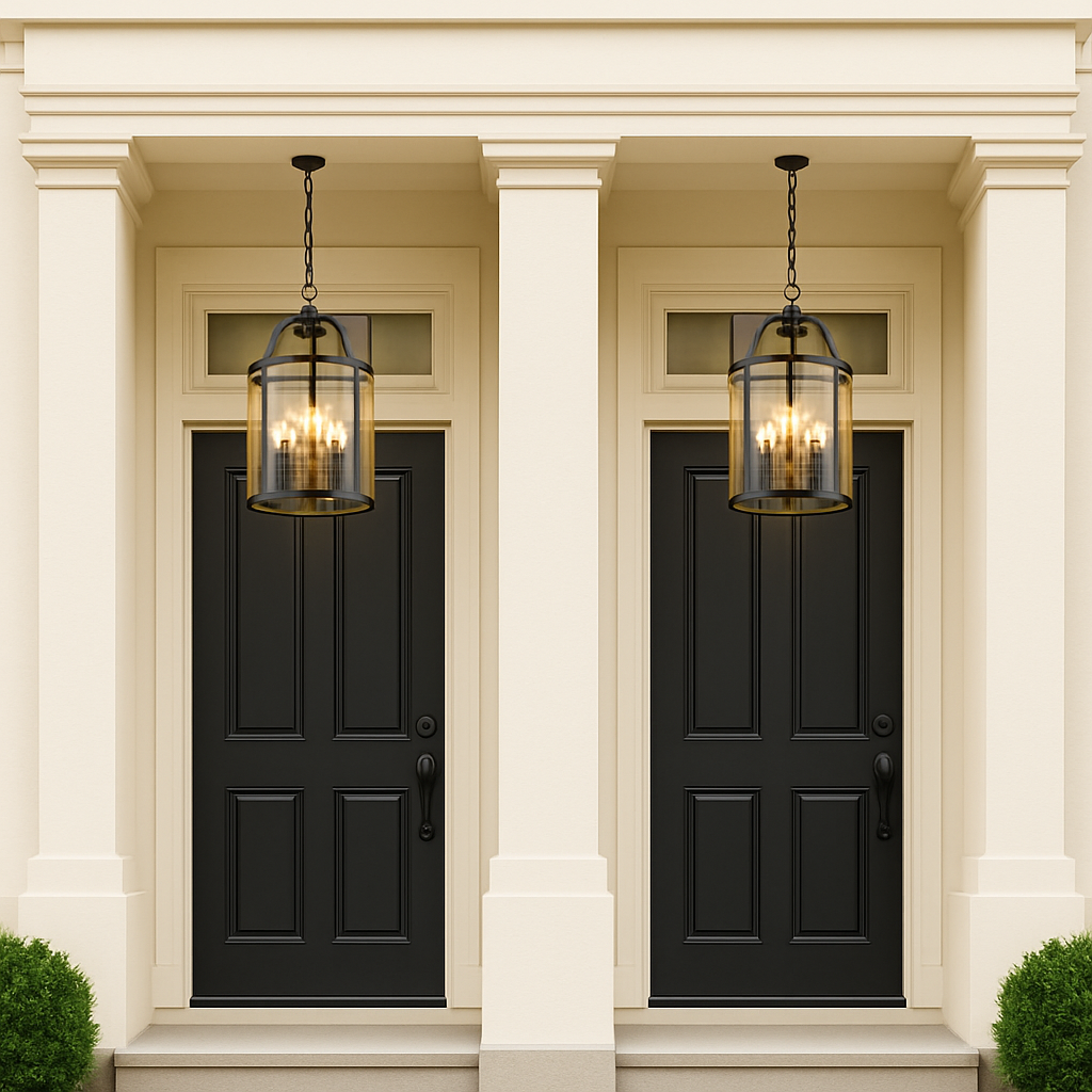 Brass or Black Glass Pendant Chandelier