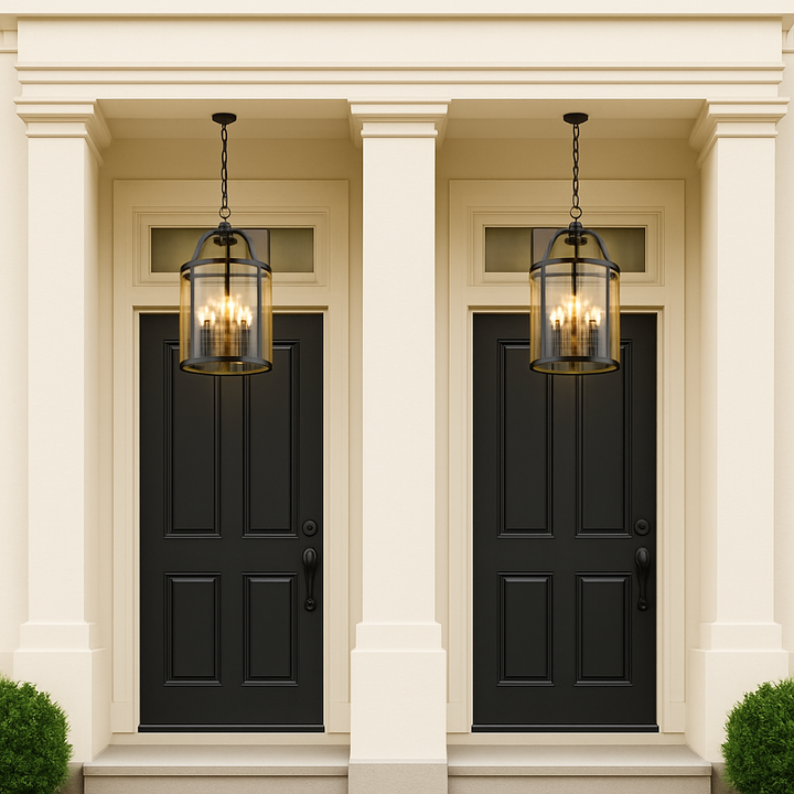 Brass or Black Glass Pendant Chandelier