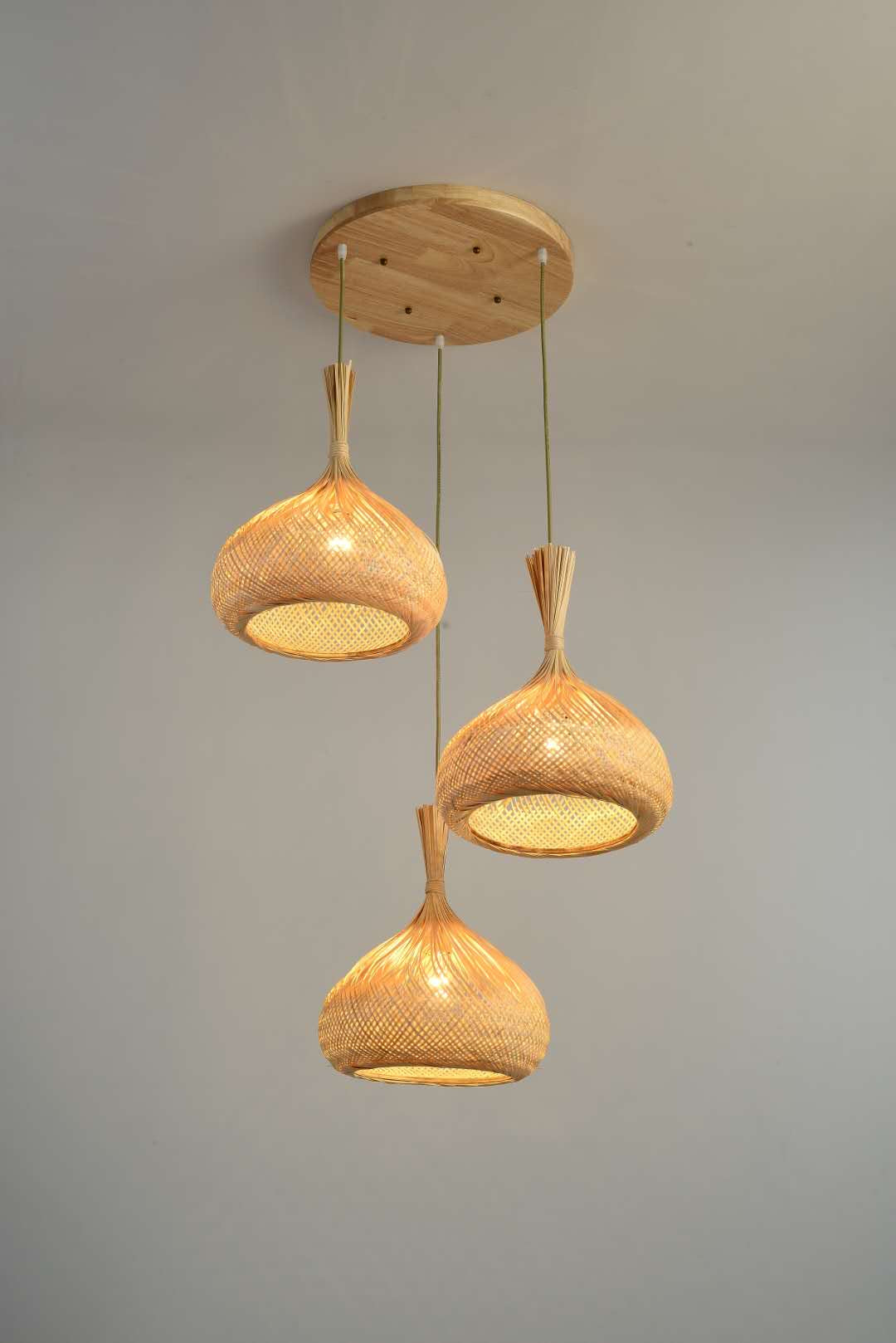 Triple Bamboo Pendant Light with Woven Shades