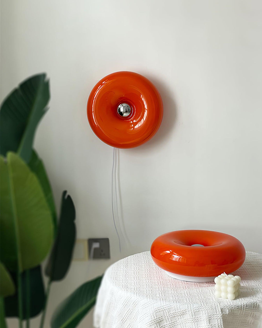 Orange Pink & white Sculptural Round Wall or table Light