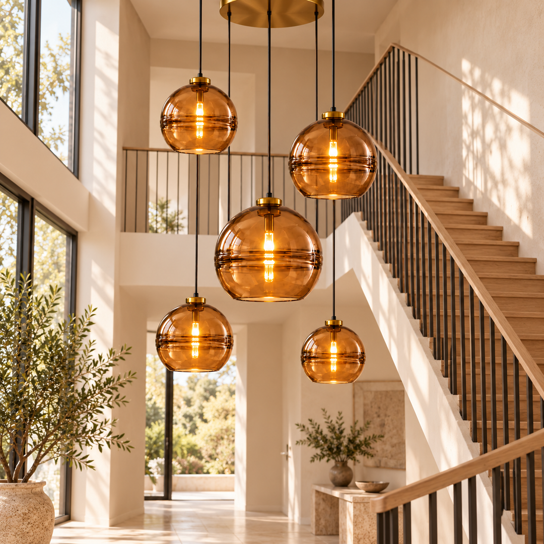 Modern Glass Pendant Light with Purple Amber or Grey color Shade