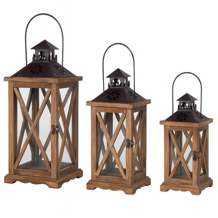 Rustic Wooden Lantern Set of 2